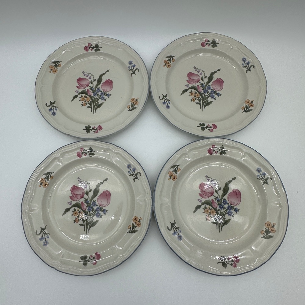 Gibson Tivoli Lafayette Salad Lunch Plates Set of 4 Tulip Floral 7.5"